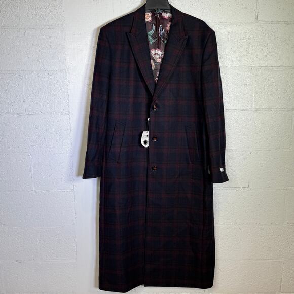 Tayion Collection Men's Classic-Fit Wool Blend Overcoats 42L Navy/burgundy $495 - Picture 1 of 9